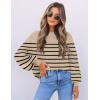 imageZESICA Womens Fall Fashion Turtleneck Long Sleeve Striped Ribbed Knit Loose Pullover Sweater TopsOatmeal