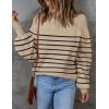 imageZESICA Womens Fall Fashion Turtleneck Long Sleeve Striped Ribbed Knit Loose Pullover Sweater TopsOatmeal