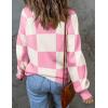 imageZESICA Womens Fall Fashion Turtleneck Long Sleeve Striped Ribbed Knit Loose Pullover Sweater TopsPinkplaid