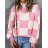 imageZESICA Womens Fall Fashion Turtleneck Long Sleeve Striped Ribbed Knit Loose Pullover Sweater TopsPinkplaid