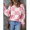 imageZESICA Womens Fall Fashion Turtleneck Long Sleeve Striped Ribbed Knit Loose Pullover Sweater TopsPinkplaid