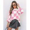 imageZESICA Womens Fall Fashion Turtleneck Long Sleeve Striped Ribbed Knit Loose Pullover Sweater TopsPinkplaid