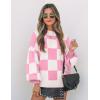 imageZESICA Womens Fall Fashion Turtleneck Long Sleeve Striped Ribbed Knit Loose Pullover Sweater TopsPinkplaid
