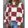 imageZESICA Womens Fall Fashion Turtleneck Long Sleeve Striped Ribbed Knit Loose Pullover Sweater TopsPlumplaid