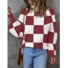 imageZESICA Womens Fall Fashion Turtleneck Long Sleeve Striped Ribbed Knit Loose Pullover Sweater TopsPlumplaid