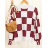 imageZESICA Womens Fall Fashion Turtleneck Long Sleeve Striped Ribbed Knit Loose Pullover Sweater TopsPlumplaid