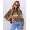 imageZESICA Womens Fall Fashion Turtleneck Long Sleeve Striped Ribbed Knit Loose Pullover Sweater TopsTan
