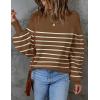 imageZESICA Womens Fall Fashion Turtleneck Long Sleeve Striped Ribbed Knit Loose Pullover Sweater TopsTan