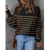 imageZESICA Womens Fall Fashion Turtleneck Long Sleeve Striped Ribbed Knit Loose Pullover Sweater TopsTaupe