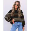 imageZESICA Womens Fall Fashion Turtleneck Long Sleeve Striped Ribbed Knit Loose Pullover Sweater TopsTaupe