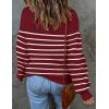 imageZESICA Womens Fall Fashion Turtleneck Long Sleeve Striped Ribbed Knit Loose Pullover Sweater TopsWine