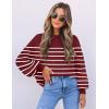 imageZESICA Womens Fall Fashion Turtleneck Long Sleeve Striped Ribbed Knit Loose Pullover Sweater TopsWine