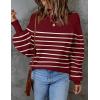 imageZESICA Womens Fall Fashion Turtleneck Long Sleeve Striped Ribbed Knit Loose Pullover Sweater TopsWine