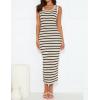 imageZESICA Womens Summer Square Neck Bodycon Midi Dresses 2025 Casual Sleeveless Ribbed Knit Striped Beach Vacation Long DressApricot