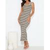 imageZESICA Womens Summer Square Neck Bodycon Midi Dresses 2025 Casual Sleeveless Ribbed Knit Striped Beach Vacation Long DressApricot