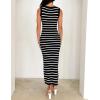 imageZESICA Womens Summer Square Neck Bodycon Midi Dresses 2025 Casual Sleeveless Ribbed Knit Striped Beach Vacation Long DressBlack