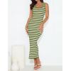 imageZESICA Womens Summer Square Neck Bodycon Midi Dresses 2025 Casual Sleeveless Ribbed Knit Striped Beach Vacation Long DressOlivegreen