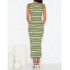imageZESICA Womens Summer Square Neck Bodycon Midi Dresses 2025 Casual Sleeveless Ribbed Knit Striped Beach Vacation Long DressOlivegreen