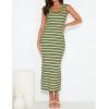 imageZESICA Womens Summer Square Neck Bodycon Midi Dresses 2025 Casual Sleeveless Ribbed Knit Striped Beach Vacation Long DressOlivegreen