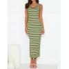 imageZESICA Womens Summer Square Neck Bodycon Midi Dresses 2025 Casual Sleeveless Ribbed Knit Striped Beach Vacation Long DressOlivegreen