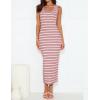 imageZESICA Womens Summer Square Neck Bodycon Midi Dresses 2025 Casual Sleeveless Ribbed Knit Striped Beach Vacation Long DressPink
