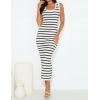 imageZESICA Womens Summer Square Neck Bodycon Midi Dresses 2025 Casual Sleeveless Ribbed Knit Striped Beach Vacation Long DressWhite