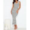 imageZESICA Womens Summer Square Neck Bodycon Midi Dresses 2025 Casual Sleeveless Ribbed Knit Striped Beach Vacation Long DressWhite