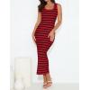 imageZESICA Womens Summer Square Neck Bodycon Midi Dresses 2025 Casual Sleeveless Ribbed Knit Striped Beach Vacation Long DressWine