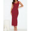 imageZESICA Womens Summer Square Neck Bodycon Midi Dresses 2025 Casual Sleeveless Ribbed Knit Striped Beach Vacation Long DressWine