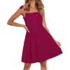 imageZESICA Womens 2025 Summer Spaghetti Strap Sleeveless Square Neck Ruffle A Line Swing Mini DressFuchsia
