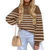 imageZESICA Womens Fall Fashion Turtleneck Long Sleeve Striped Ribbed Knit Loose Pullover Sweater TopsTan