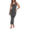 imageZESICA Womens Summer Square Neck Bodycon Midi Dresses 2025 Casual Sleeveless Ribbed Knit Striped Beach Vacation Long DressBlack