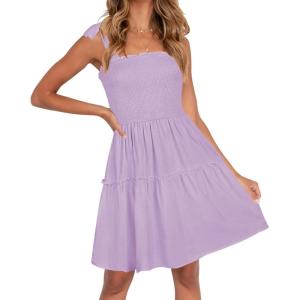 imageZESICA Womens 2025 Summer Spaghetti Strap Sleeveless Square Neck Ruffle A Line Swing Mini DressLightpurple