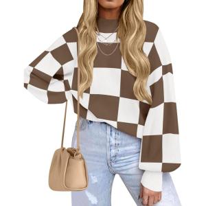 imageZESICA Womens Fall Fashion Turtleneck Long Sleeve Striped Ribbed Knit Loose Pullover Sweater TopsMocha