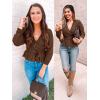 imageZESICA Womens Fall Wrap V Neck Long Batwing Sleeve Belted Waist Ruffle Knitted Sweater Pullover TopBrown