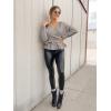imageZESICA Womens Fall Wrap V Neck Long Batwing Sleeve Belted Waist Ruffle Knitted Sweater Pullover TopGrey