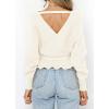 imageZESICA Womens Fall Wrap V Neck Long Batwing Sleeve Belted Waist Ruffle Knitted Sweater Pullover TopIvory