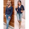 imageZESICA Womens Fall Wrap V Neck Long Batwing Sleeve Belted Waist Ruffle Knitted Sweater Pullover TopNavy