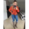 imageZESICA Womens Fall Wrap V Neck Long Batwing Sleeve Belted Waist Ruffle Knitted Sweater Pullover TopOrange