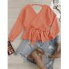 imageZESICA Womens Fall Wrap V Neck Long Batwing Sleeve Belted Waist Ruffle Knitted Sweater Pullover TopPeach
