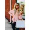 imageZESICA Womens Fall Wrap V Neck Long Batwing Sleeve Belted Waist Ruffle Knitted Sweater Pullover TopPink