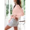imageZESICA Womens Fall Wrap V Neck Long Batwing Sleeve Belted Waist Ruffle Knitted Sweater Pullover TopPink