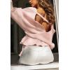 imageZESICA Womens Fall Wrap V Neck Long Batwing Sleeve Belted Waist Ruffle Knitted Sweater Pullover TopPink