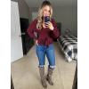 imageZESICA Womens Fall Wrap V Neck Long Batwing Sleeve Belted Waist Ruffle Knitted Sweater Pullover TopWine