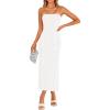 imageZESICA Womens 2025 Summer Boho Floral Strapless Bodycon Dress Off Shoulder Tube Beach Party Long Midi DressesWhite