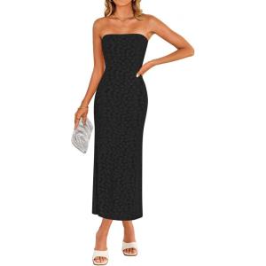 imageZESICA Womens 2025 Summer Boho Floral Strapless Bodycon Dress Off Shoulder Tube Beach Party Long Midi DressesBlack