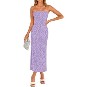 imageZESICA Womens 2025 Summer Boho Floral Strapless Bodycon Dress Off Shoulder Tube Beach Party Long Midi DressesPurple