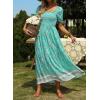 imageZESICA Womens 2025 Summer Boho Floral Print Square Neck Ruffle Swing Beach Long Maxi DressAqua