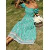 imageZESICA Womens 2025 Summer Boho Floral Print Square Neck Ruffle Swing Beach Long Maxi DressAqua