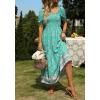 imageZESICA Womens 2025 Summer Boho Floral Print Square Neck Ruffle Swing Beach Long Maxi DressAqua